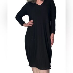 Ayrtight Black V-Neck Jersey Dress Long Sleeves Size 1X